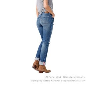 Lucky Brand Selvedge White Oak Cone Denim USA Sofia Skinny Distress Jeans 30X32